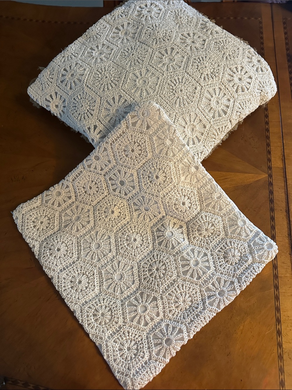 Hand Crafted Cream Crochet Hexagon Pillow Covers - Set of 2
